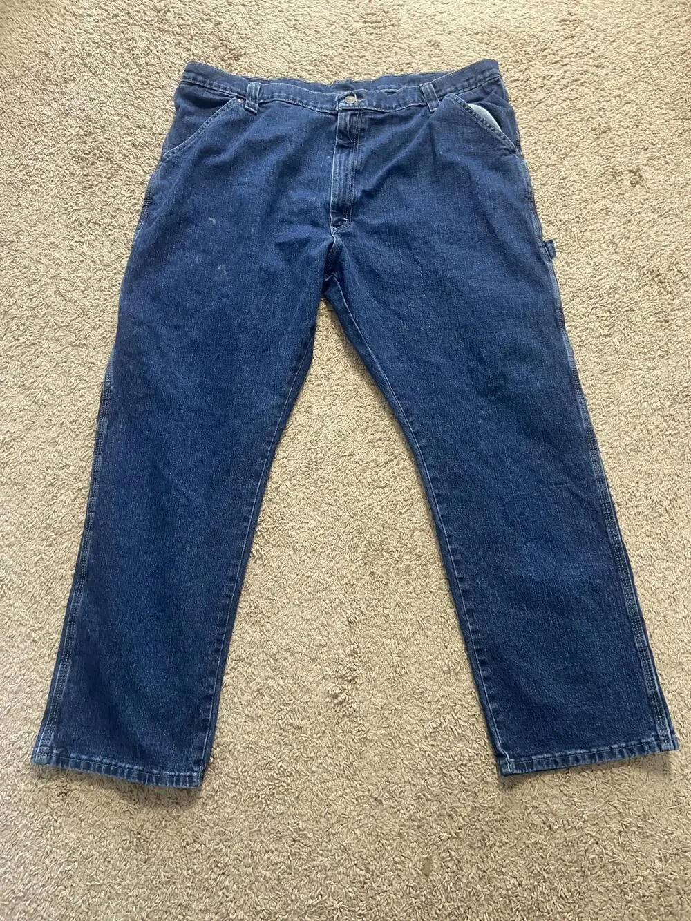 Wrangler Jeans Mens 42x30 Blue Med Wash Relaxed Straight Stretch Denim Workwear